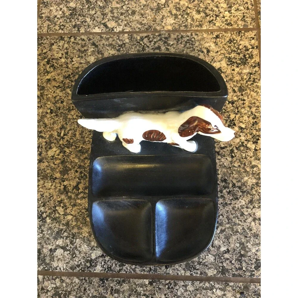 Vintage Ceramic Cocker Spaniel Hunter's Men’s Dresser Caddy Cuff Links Tie Bars